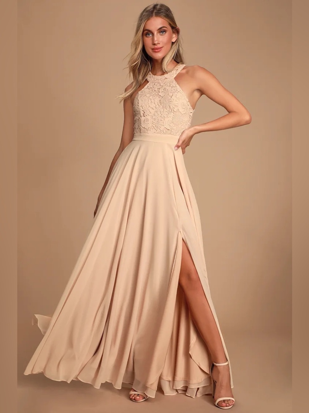 Lulus Picture Perfect Blush Lace Maxi Dress Size Small NWT